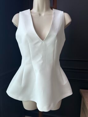 ZARA White V-Neck Peplum Women's Top XS